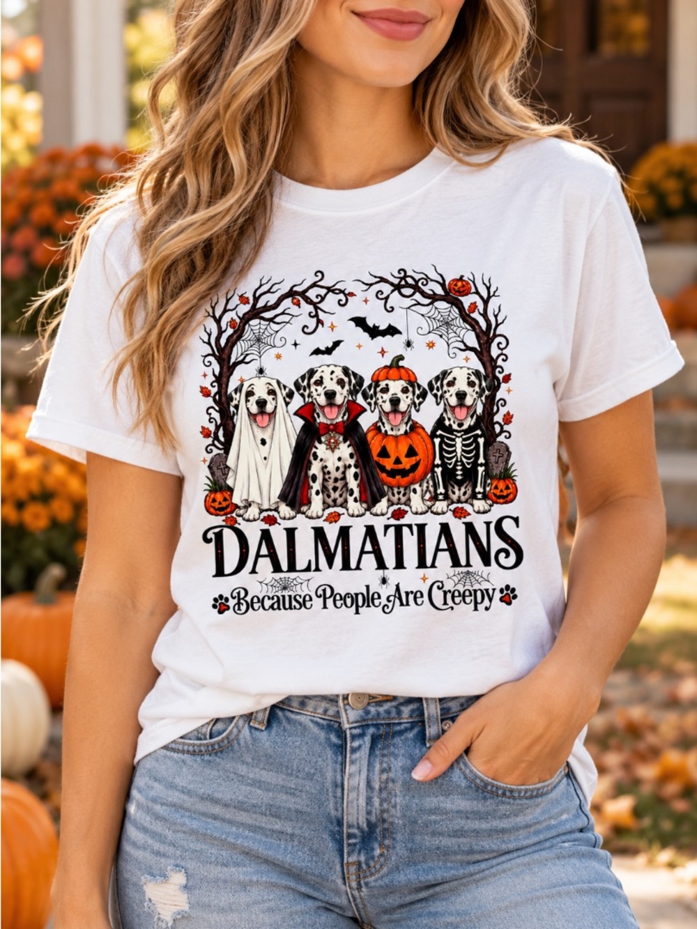 Dalmatian Halloween Graphic Tee Spooky Dog Costume Shirt